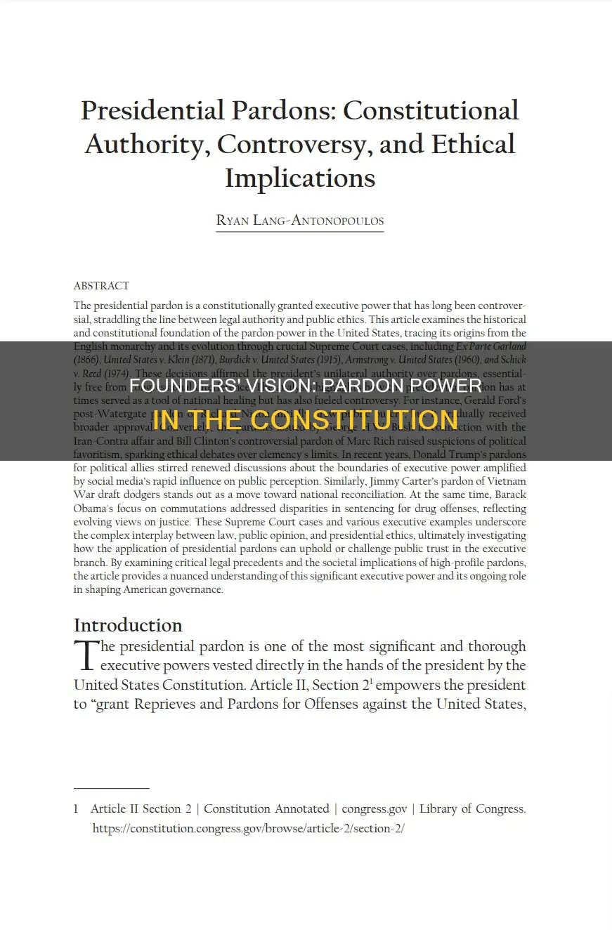 why the foinders put pardon power in constitution