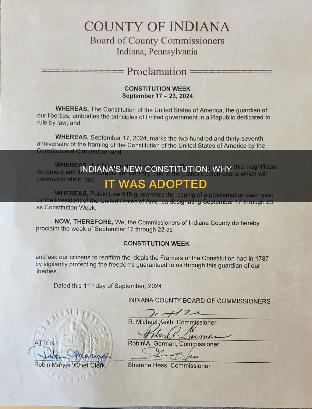 why was a new constitution adopted in indiana