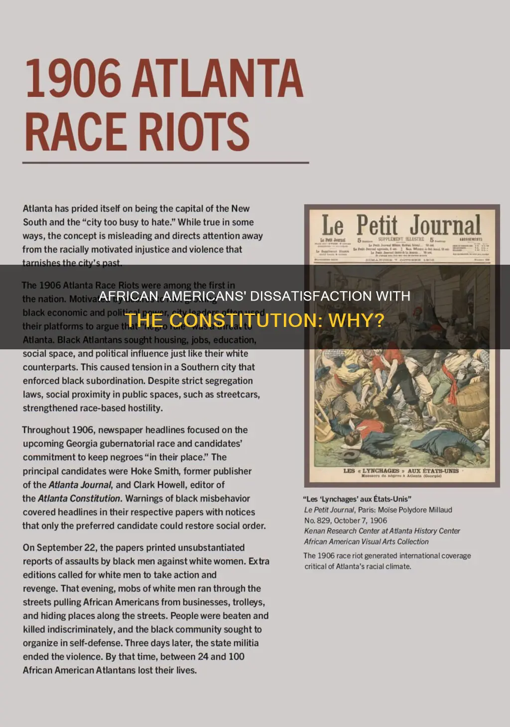 why were many african americans dissatisfied with the constitution