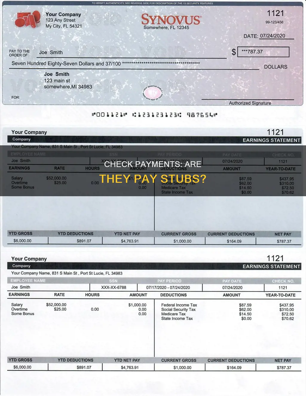 will a regular check payment constitute as pay stub